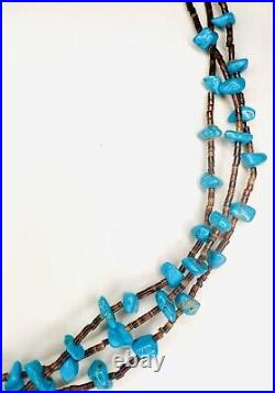 Vintage Native American Sterling Silver Turquoise Heishi 3 Strand Necklace