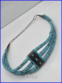 Vintage Native American Sterling Silver Turquoise Heishi Choker Necklace 16