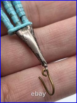 Vintage Native American Sterling Silver Turquoise Heishi Choker Necklace 16