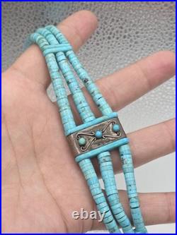 Vintage Native American Sterling Silver Turquoise Heishi Choker Necklace 16