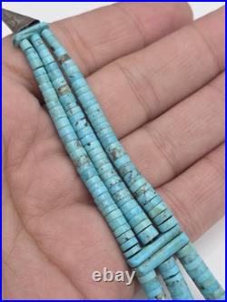 Vintage Native American Sterling Silver Turquoise Heishi Choker Necklace 16