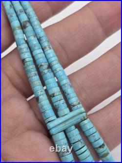 Vintage Native American Sterling Silver Turquoise Heishi Choker Necklace 16