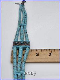 Vintage Native American Sterling Silver Turquoise Heishi Choker Necklace 16