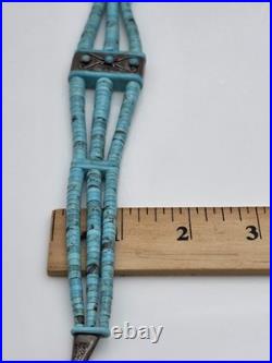 Vintage Native American Sterling Silver Turquoise Heishi Choker Necklace 16