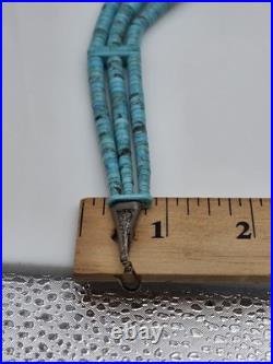Vintage Native American Sterling Silver Turquoise Heishi Choker Necklace 16