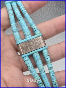 Vintage Native American Sterling Silver Turquoise Heishi Choker Necklace 16