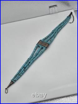 Vintage Native American Sterling Silver Turquoise Heishi Choker Necklace 16