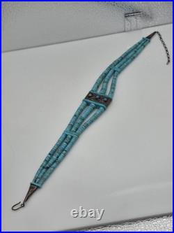 Vintage Native American Sterling Silver Turquoise Heishi Choker Necklace 16
