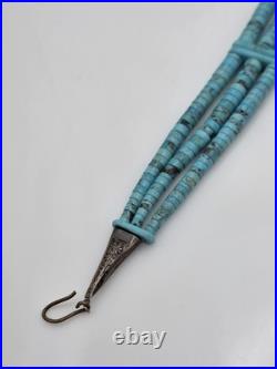 Vintage Native American Sterling Silver Turquoise Heishi Choker Necklace 16