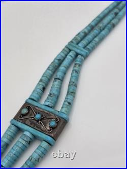 Vintage Native American Sterling Silver Turquoise Heishi Choker Necklace 16