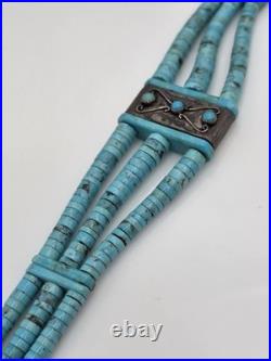 Vintage Native American Sterling Silver Turquoise Heishi Choker Necklace 16