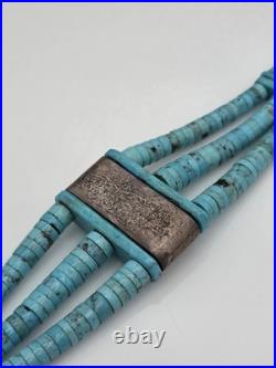 Vintage Native American Sterling Silver Turquoise Heishi Choker Necklace 16