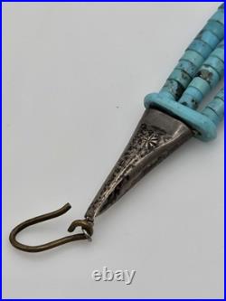 Vintage Native American Sterling Silver Turquoise Heishi Choker Necklace 16