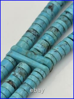 Vintage Native American Sterling Silver Turquoise Heishi Choker Necklace 16