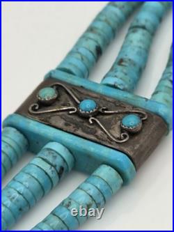 Vintage Native American Sterling Silver Turquoise Heishi Choker Necklace 16