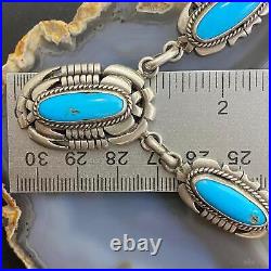 Vintage Native American Sterling Silver Turquoise Link Necklace 18 For Women