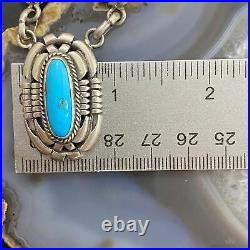 Vintage Native American Sterling Silver Turquoise Link Necklace 18 For Women