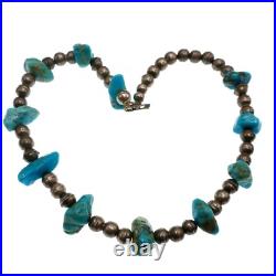 Vintage Native American Sterling Silver Turquoise Necklace