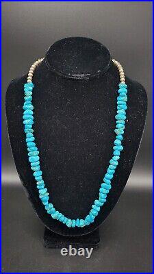 Vintage Native American Sterling Silver Turquoise Nugget Necklace, 24 1/2