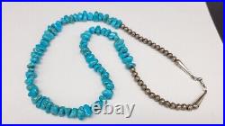 Vintage Native American Sterling Silver Turquoise Nugget Necklace, 24 1/2