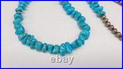 Vintage Native American Sterling Silver Turquoise Nugget Necklace, 24 1/2