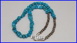 Vintage Native American Sterling Silver Turquoise Nugget Necklace, 24 1/2