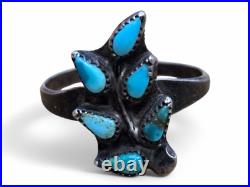 Vintage Native American Sterling Silver Turquoise Petit Point Zuni Ring Size 7