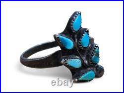 Vintage Native American Sterling Silver Turquoise Petit Point Zuni Ring Size 7