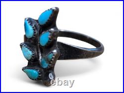Vintage Native American Sterling Silver Turquoise Petit Point Zuni Ring Size 7