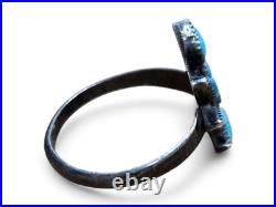 Vintage Native American Sterling Silver Turquoise Petit Point Zuni Ring Size 7