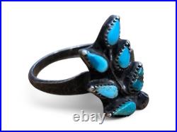 Vintage Native American Sterling Silver Turquoise Petit Point Zuni Ring Size 7