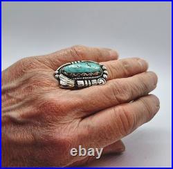 Vintage Native American Sterling Silver Turquoise Ring Marked D w Arrow