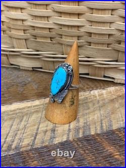 Vintage Native American Sterling Silver Turquoise Ring Signed Robt Kelley