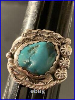 Vintage Native American Sterling Silver Turquoise Ring Size 12