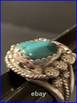 Vintage Native American Sterling Silver Turquoise Ring Size 12