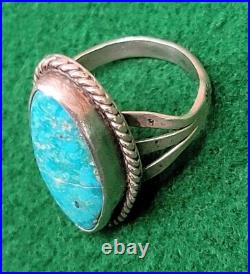 Vintage Native American Sterling Silver Turquoise Ring Size 8.5