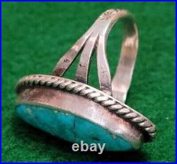 Vintage Native American Sterling Silver Turquoise Ring Size 8.5