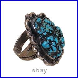 Vintage Native American Sterling Silver & Turquoise Shaped Ring Myers Stamp- 7