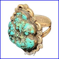 Vintage Native American Sterling Silver & Turquoise Shaped Ring Myers Stamp- 7 Vintage Native American Sterling Silver & Turquoise Shaped Ring Myers Stamp- 7