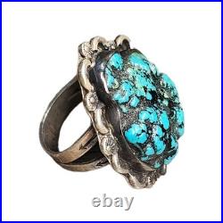 Vintage Native American Sterling Silver & Turquoise Shaped Ring Myers Stamp- 7