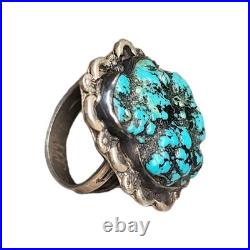 Vintage Native American Sterling Silver & Turquoise Shaped Ring Myers Stamp- 7