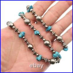 Vintage Native American Sterling Silver Turquoise Silver Pearls Bead Necklace