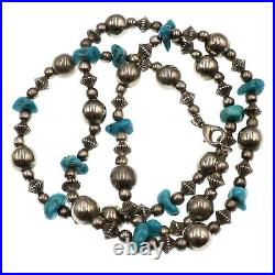 Vintage Native American Sterling Silver Turquoise Silver Pearls Bead Necklace