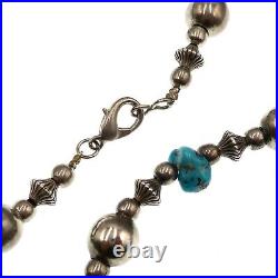 Vintage Native American Sterling Silver Turquoise Silver Pearls Bead Necklace