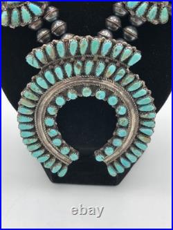 Vintage Native American Sterling Silver Turquoise Squash Blossom Necklace