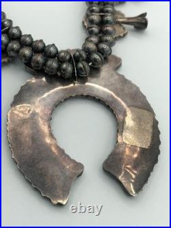 Vintage Native American Sterling Silver Turquoise Squash Blossom Necklace