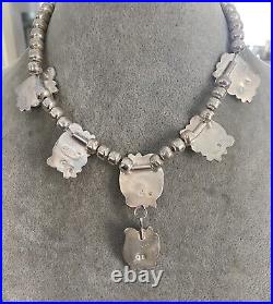 Vintage Native American Sterling Silver Turquoise Squash Blossom Necklace Signed