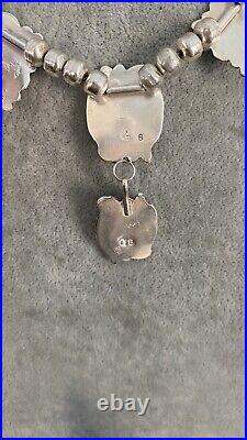 Vintage Native American Sterling Silver Turquoise Squash Blossom Necklace Signed