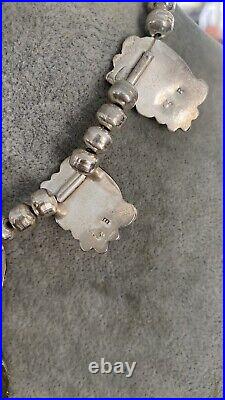Vintage Native American Sterling Silver Turquoise Squash Blossom Necklace Signed
