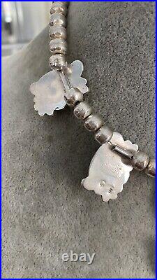 Vintage Native American Sterling Silver Turquoise Squash Blossom Necklace Signed